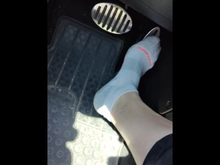 Pedal pumping my mini Cooper wearing ankle socks