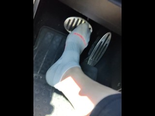 Pedal pumping my mini Cooper wearing ankle socks