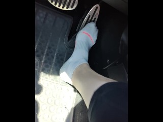 Pedal pumping my mini Cooper wearing ankle socks