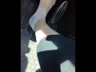 Pedal pumping my mini Cooper wearing ankle socks