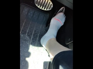 Pedal pumping my mini Cooper wearing ankle socks