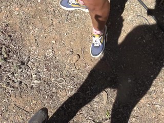 horny mature milf lets horny nudist hiker cum on her hairy pussy