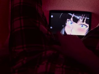 Girl masturbates while watching uncensored lesbian Hentai before bed.