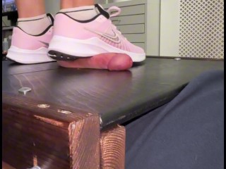 Bestie cannot get enough of my Pink Nike Trainers stomping his cock.