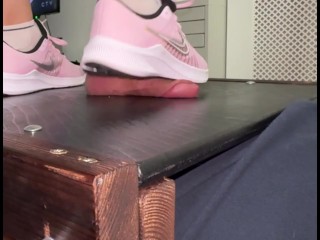 Bestie cannot get enough of my Pink Nike Trainers stomping his cock.