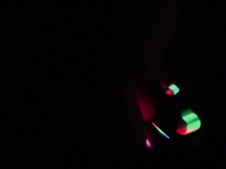 Japanese girl masturbating with GLOWSTICKS