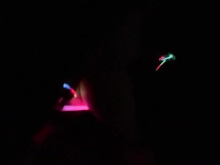 Japanese girl masturbating with GLOWSTICKS