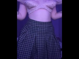 Beautiful blonde squeezes her big tits.