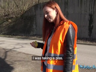 Public Agent - teen redhead with nice natural tits is doing community service but prefers big cock