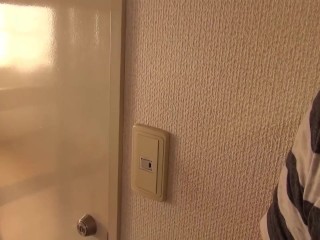 Sneaking into the bathroom with the Asian ends with her sucking cock and tasting cum