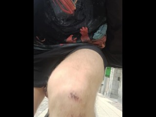 Public dare - flashing testicles with stretchers