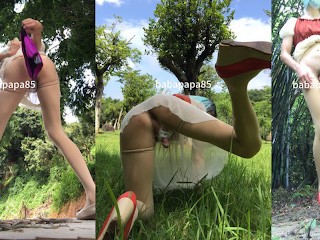 厚底高跟草地露出尿得满脚