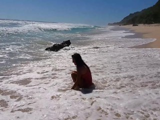 Sex on the Ocean Beach # CUM Cream Pie on FACE and after Fuck PEE