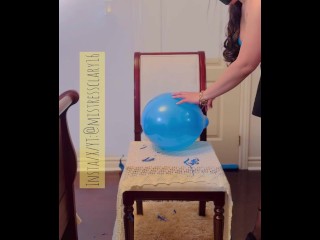 Chubby student pops blue balloons. Sit and pop! 🎈💥