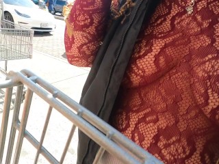 Wife Shopping in see through lace shirt