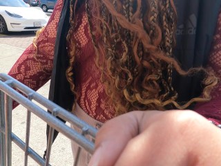 Wife Shopping in see through lace shirt