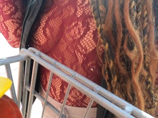 Wife Shopping in see through lace shirt