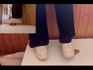 white sneakers trample cock