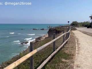 Masturbating in front of stranger with hitachi at a nude wild beach in Spain