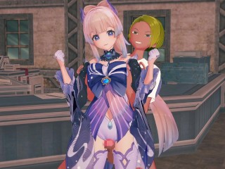 【原神 珊瑚宮心海(さんごのみやここみ)】3Dエロアニメーション(背後乳揉み⇒手マン⇒手コキ⇒フェラ⇒セックス)