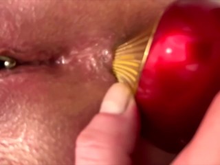 Anal Masturbate by Gold High Heels and Fingering Asshole and Juice Pussy and Ride Asshole on Heels