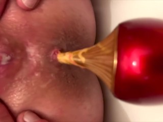 Anal Masturbate by Gold High Heels and Fingering Asshole and Juice Pussy and Ride Asshole on Heels