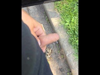 Uncut Cock Pissing Outside in Public