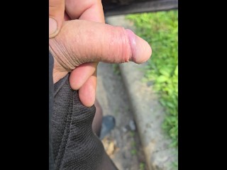 Uncut Cock Pissing Outside in Public