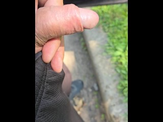 Uncut Cock Pissing Outside in Public