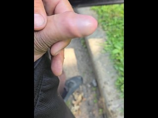 Uncut Cock Pissing Outside in Public