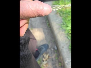 Uncut Cock Pissing Outside in Public