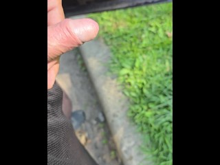 Uncut Cock Pissing Outside in Public