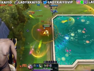 Topless Ebony slut plays League of Legends Swarm Gamemode