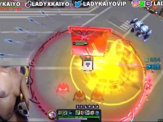 Topless Ebony slut plays League of Legends Swarm Gamemode