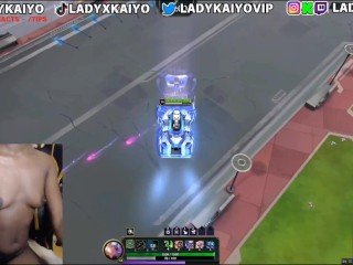 Topless Ebony slut plays League of Legends Swarm Gamemode