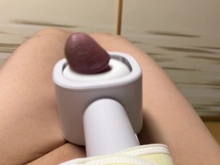 masturbation スマホ自撮りオナニー ピストン型おもちゃで自慰!卑猥な音で上下するちんぽが暴発大量射精する変態映像