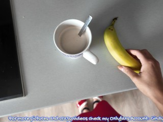 This is a magic breakfast with my magic banana inside my pussy