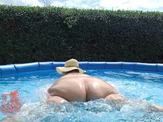 SSBBW with giant natural boobs topless pool cleaning - by Viola Tittenfee