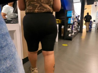 Wife shiny see through leggings walking around in public