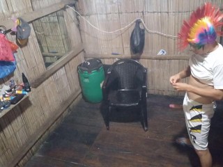 THE STEPSON REJOICES WHILE STEPMOTHER SUCKS HIS TESTICLES, THEN FUCKS HER STANDING UP