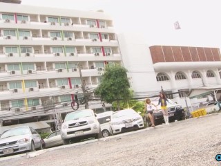 Shy brunette Thai bisexual babes jerking off a cock for an exceptional blast