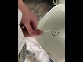 Guy pissed in public office toilet with uncut dick POV