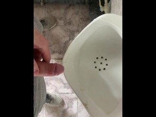 Guy pissed in public office toilet with uncut dick POV