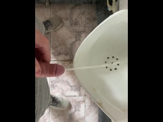 Guy pissed in public office toilet with uncut dick POV