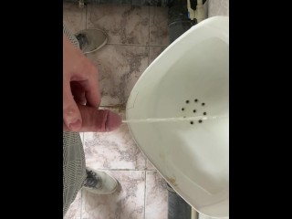 Guy pissed in public office toilet with uncut dick POV