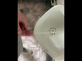 Guy pissed in public office toilet with uncut dick POV