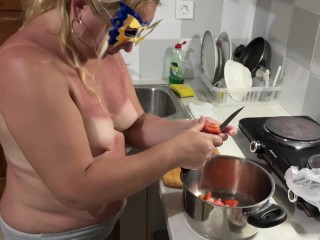 Cali Is Cooking in the Kitchen Topless