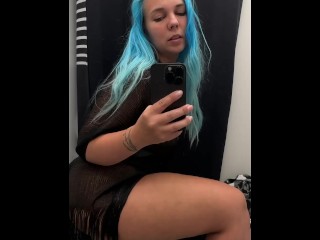 Try on transperent clothe on public, sexy milf in public with naked boobs and pussy