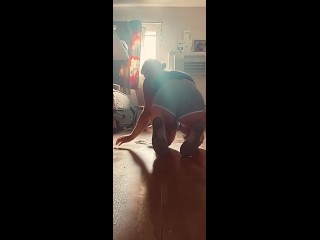 Cleaning the house in booty shorts slave kink used as maid for daddy