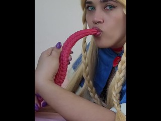 Naughty Marcille snacking on dildo 